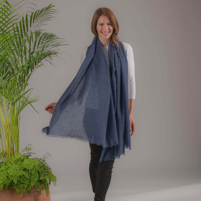 Deep Denim Blue Gossamer Cashmere Shawl