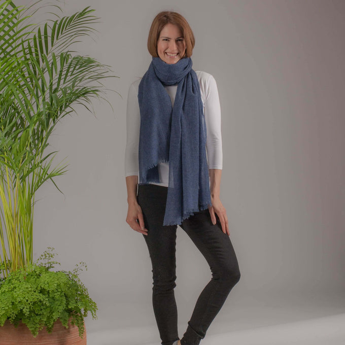 Deep Denim Blue Gossamer Cashmere Shawl