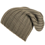 Olive Green Chunky Rib Knit Cashmere Beanie