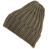 Olive Green Chunky Rib Knit Cashmere Beanie