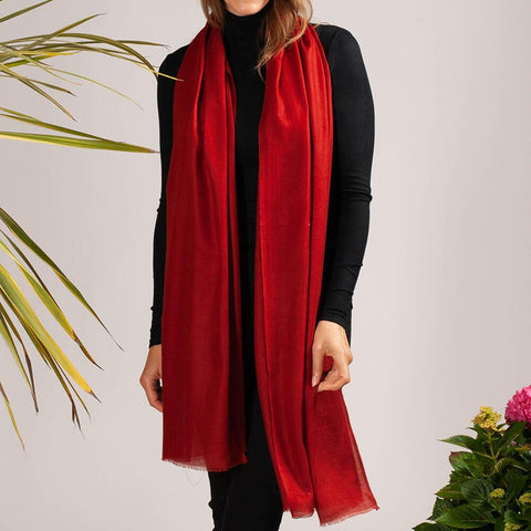 Vermilion Red Cashmere and Silk Wrap
