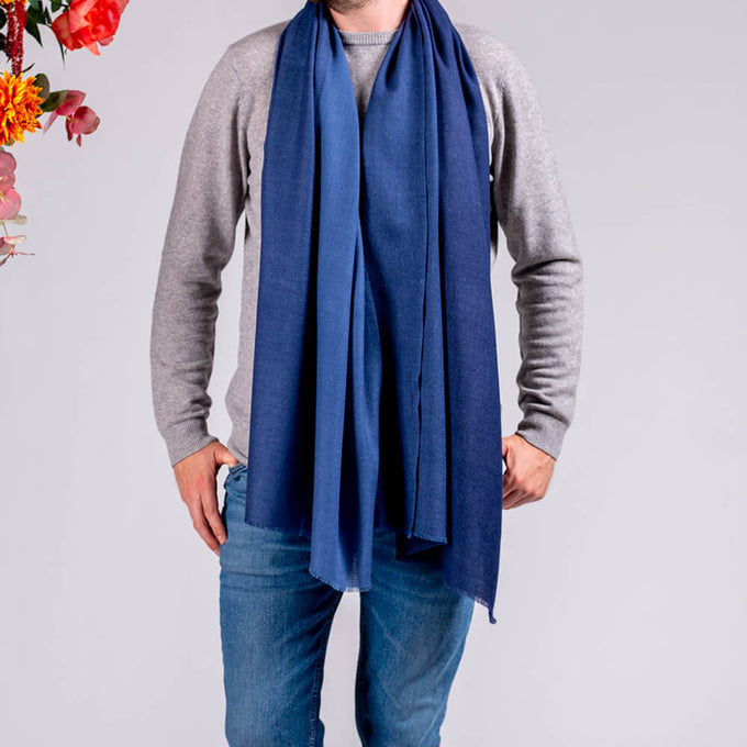 Denim Blues Silk and Wool Scarf