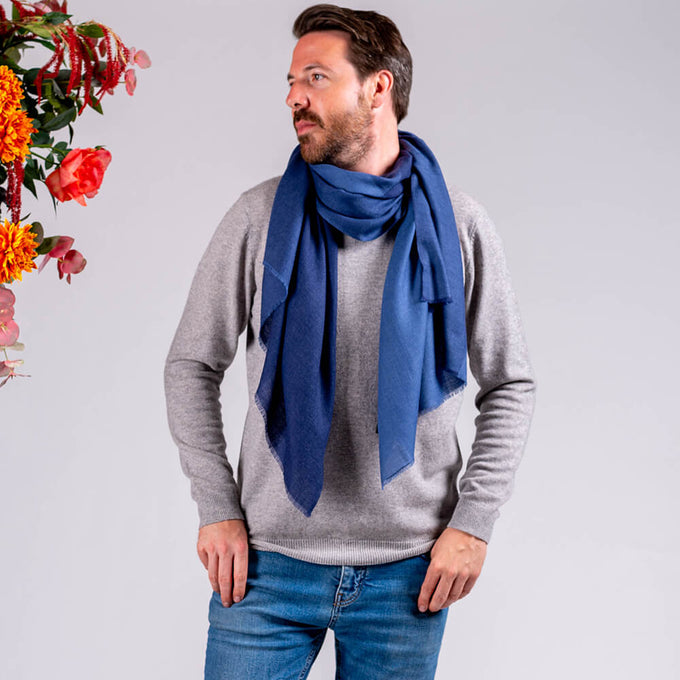 Denim Blues Silk and Wool Scarf