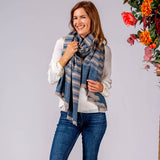 Denim Blue and Ecru Striped Cashmere Ring Shawl