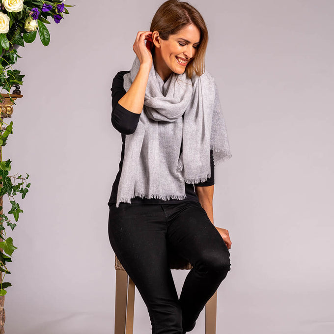 Dove Grey Gossamer Cashmere Shawl