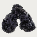 Fur Trimmed Black Cashmere Ring Shawl