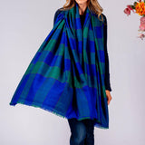 Emerald and Sapphire Check Cashmere Ring Shawl