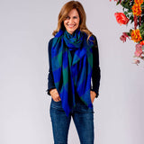 Emerald and Sapphire Check Cashmere Ring Shawl