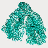 Emerald Green Leopard Print Cashmere and Silk Scarf