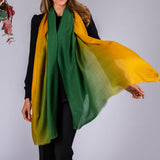 Forest Green to Ochre Shaded Cashmere and Silk Wrap