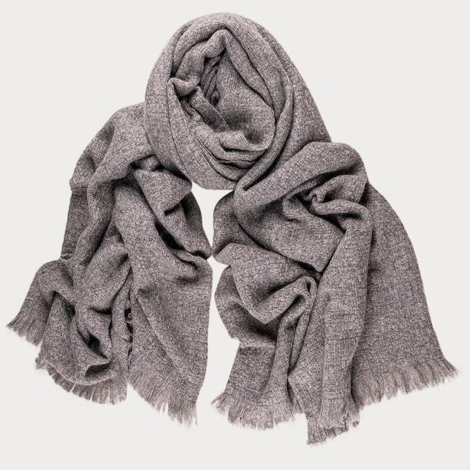 Super Luxe Steel Grey Basket Weave Cashmere Shawl
