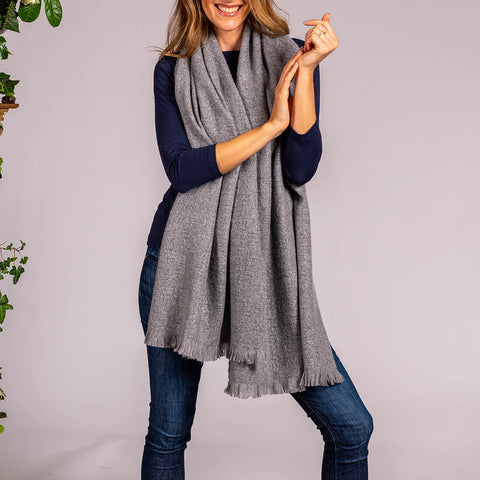 Super Luxe Steel Grey Basket Weave Cashmere Shawl