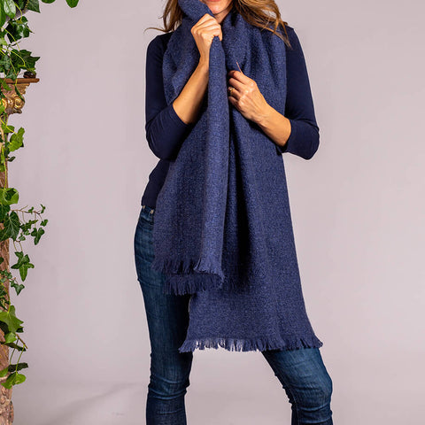 Super Luxe Bijou Blue Basket Weave Cashmere Shawl