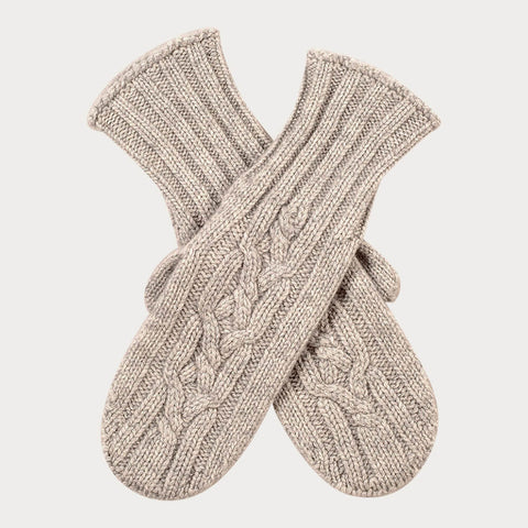 Grey Chunky Cable Knit Cashmere Mittens