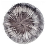 Silver Grey Cashmere Fur Pom Pom Beret