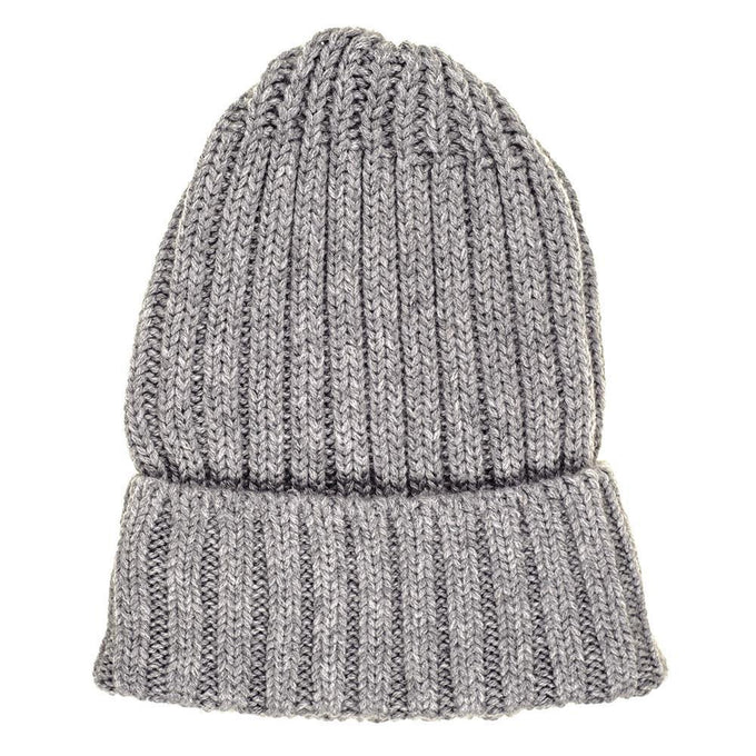 Grey Chunky Rib Knit Cashmere Beanie