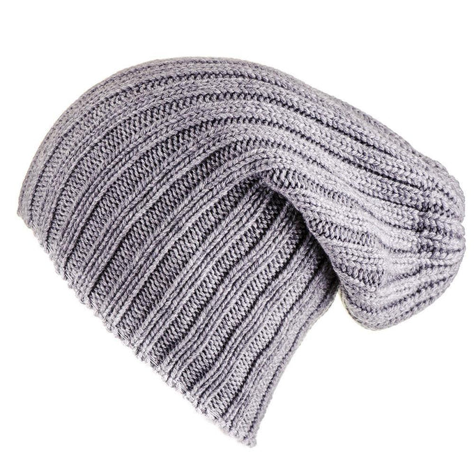 Grey Chunky Rib Knit Cashmere Beanie