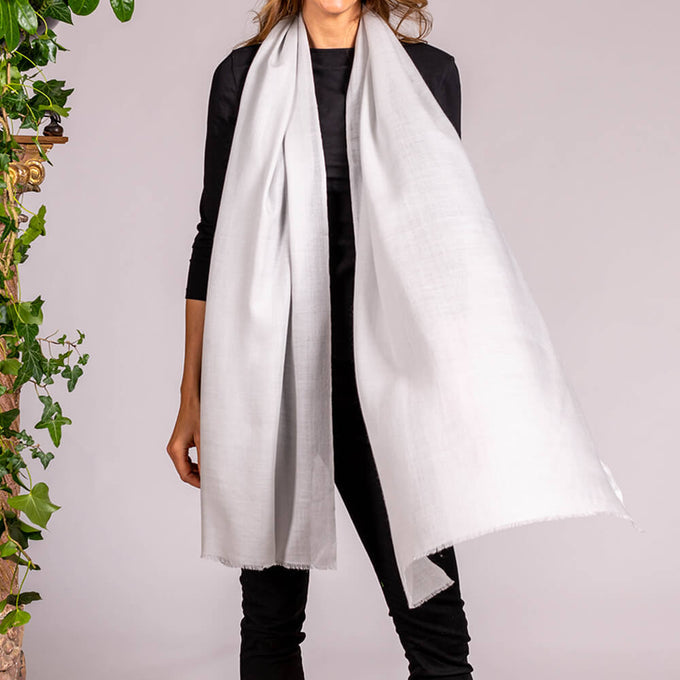 Classic Platinum Grey Cashmere and Silk Wrap