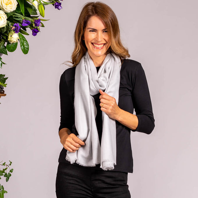 Classic Platinum Grey Cashmere and Silk Wrap