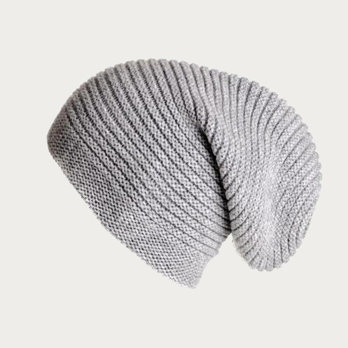 Light Grey Cashmere Slouch Beanie Hat