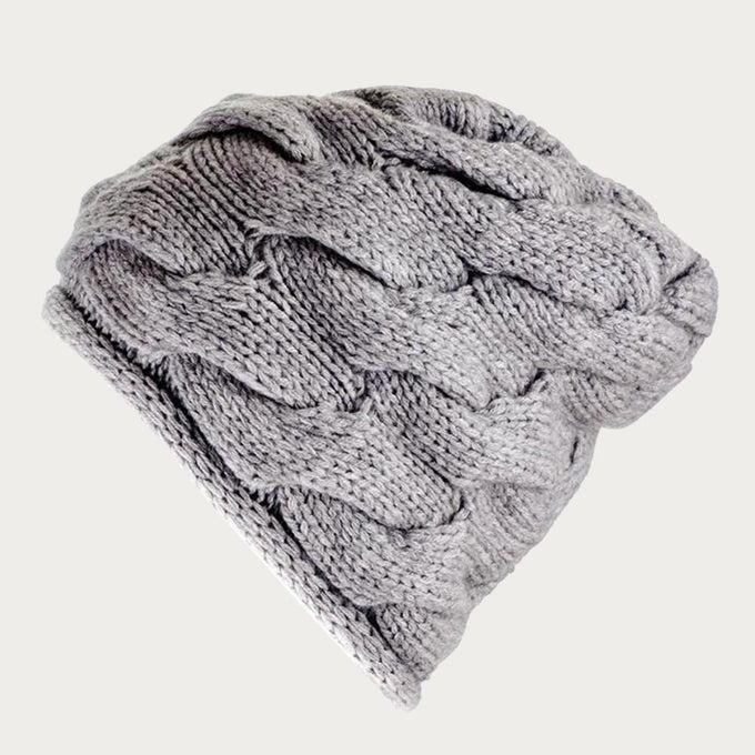 Grey Chunky Cable Knit Cashmere Beanie