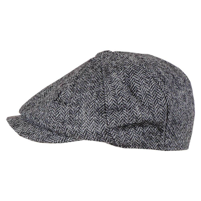 Grey Herringbone Baker Boy Tweed Cap