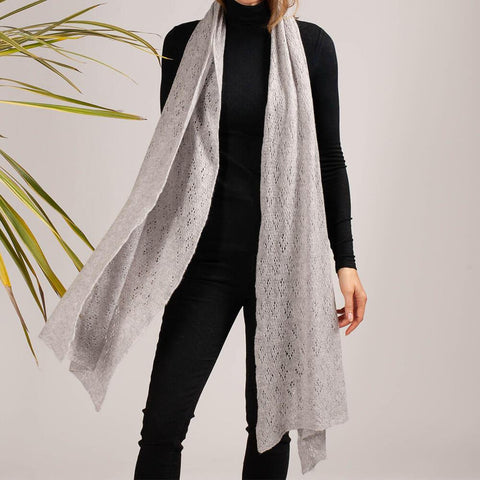 Dove Grey Lace Knit Cashmere Wrap