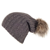 Black and Grey Melange Fur Pom Pom Hat