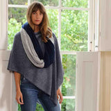 Navy and Silver Grey Double Sided Long Cashmere Snood