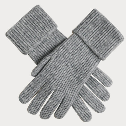Ladies Grey Rib Knit Cashmere Gloves