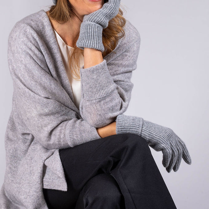 Ladies Grey Rib Knit Cashmere Gloves