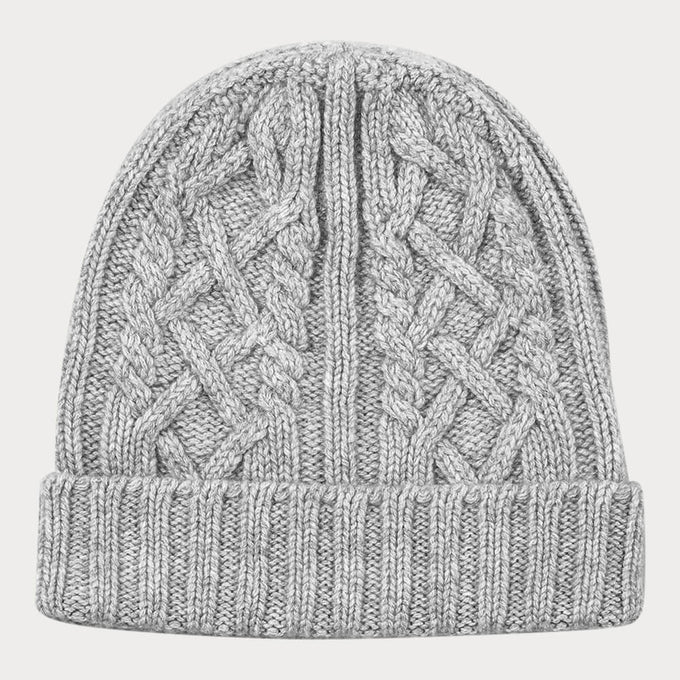 Grey Waffle and Cable Knit Cashmere Beanie