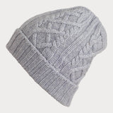 Grey Waffle and Cable Knit Cashmere Beanie