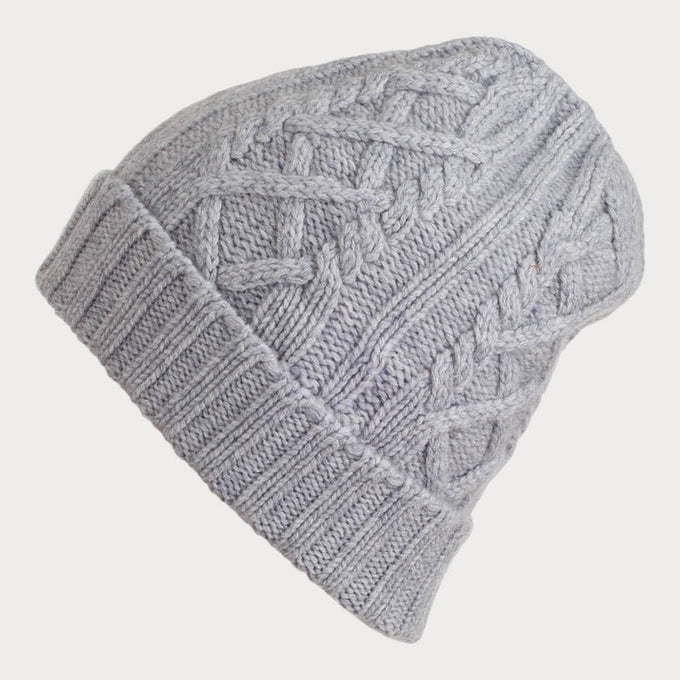 Grey Waffle and Cable Knit Cashmere Beanie