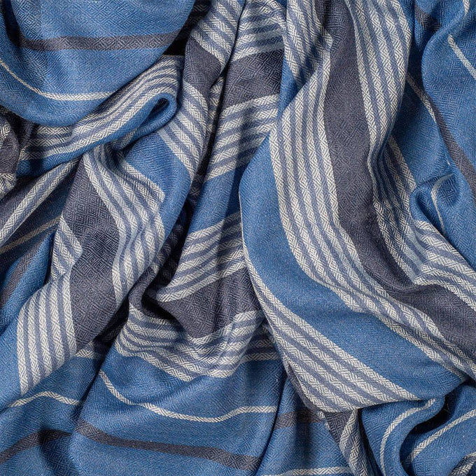 Harris Blue Stripe Silk and Wool Scarf