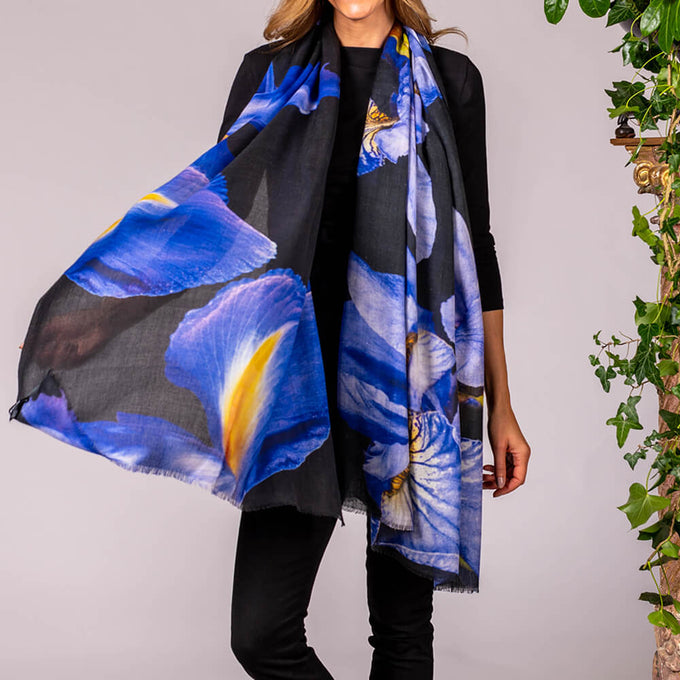 The Floral Trilogy - Blue Iris Cashmere and Silk Wrap