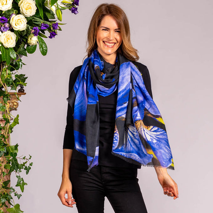 The Floral Trilogy - Blue Iris Cashmere and Silk Wrap