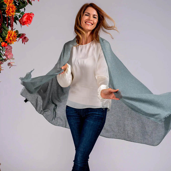 Jade Green Gossamer Cashmere Shawl