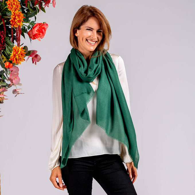 Jungle Green Cashmere and Silk Wrap