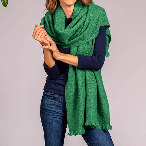 Super Luxe Kelly Green Basket Weave Cashmere Shawl