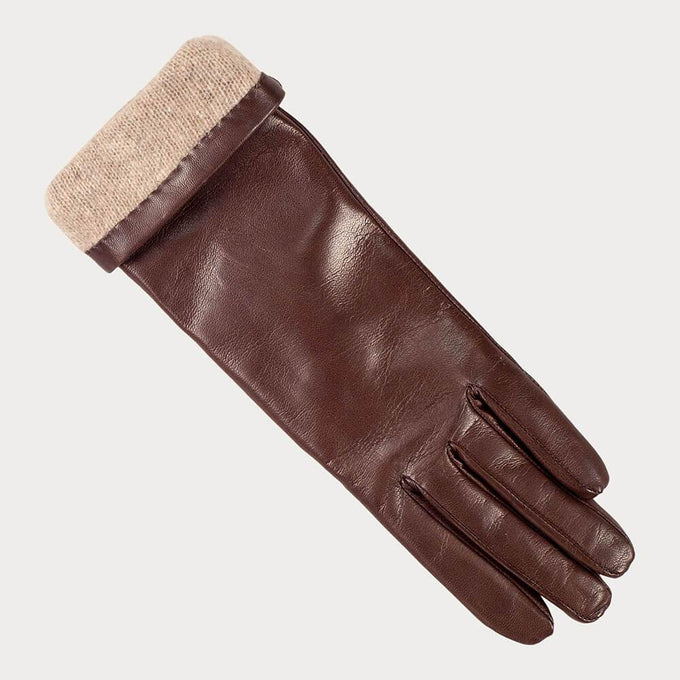 Ladies Chocolate Brown Cashmere Lined Leather Gloves