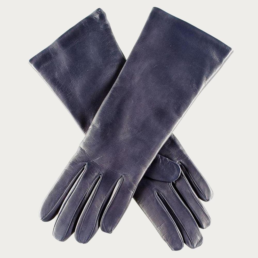 Midnight Navy Blue Leather Gloves Cashmere Lining