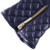 Navy Leather Quilted Gloves with Cashmere Lining