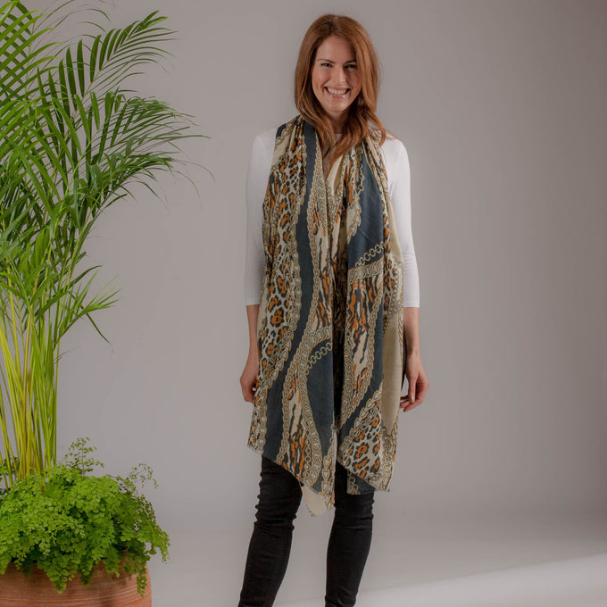 Leopard and Chains Cashmere and Silk Scarf