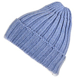 Blue Chunky Rib Knit Cashmere Beanie