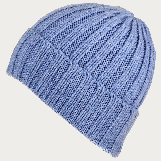 Blue Chunky Rib Knit Cashmere Beanie