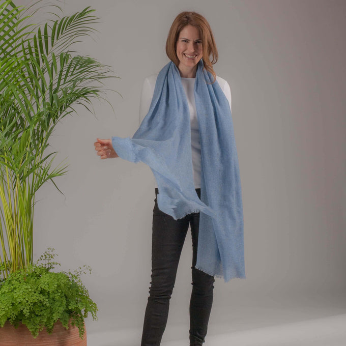 Forever Blue Gossamer Cashmere Shawl