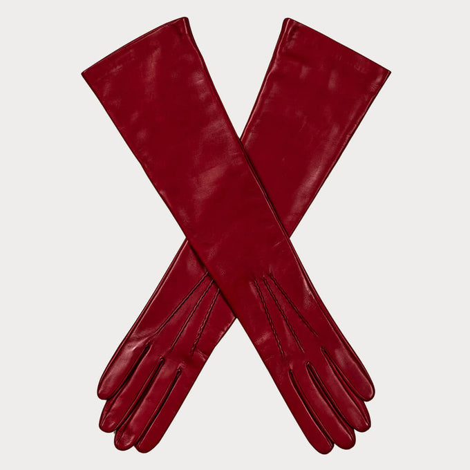 Long Red Silk Lined Leather Gloves