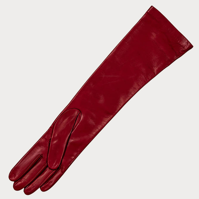 Long Red Silk Lined Leather Gloves