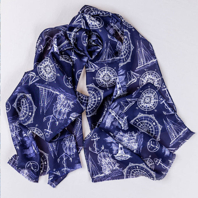 Marine Navy Silk Twill Scarf
